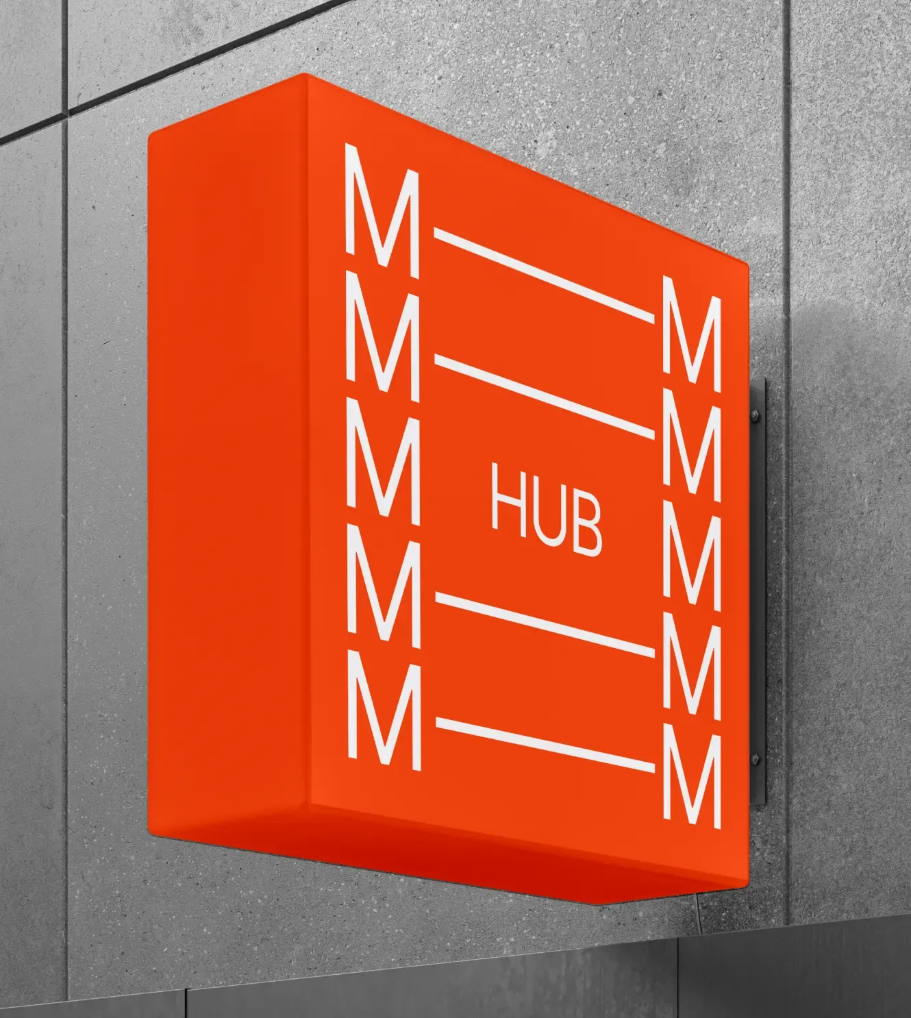 red hub sign fixed to a concrete wall