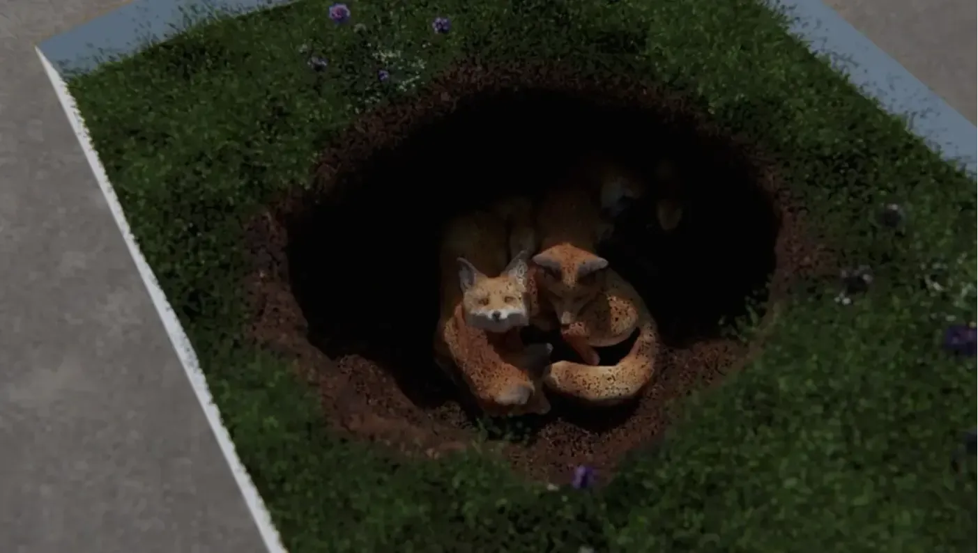 Illustration of foxes in ground