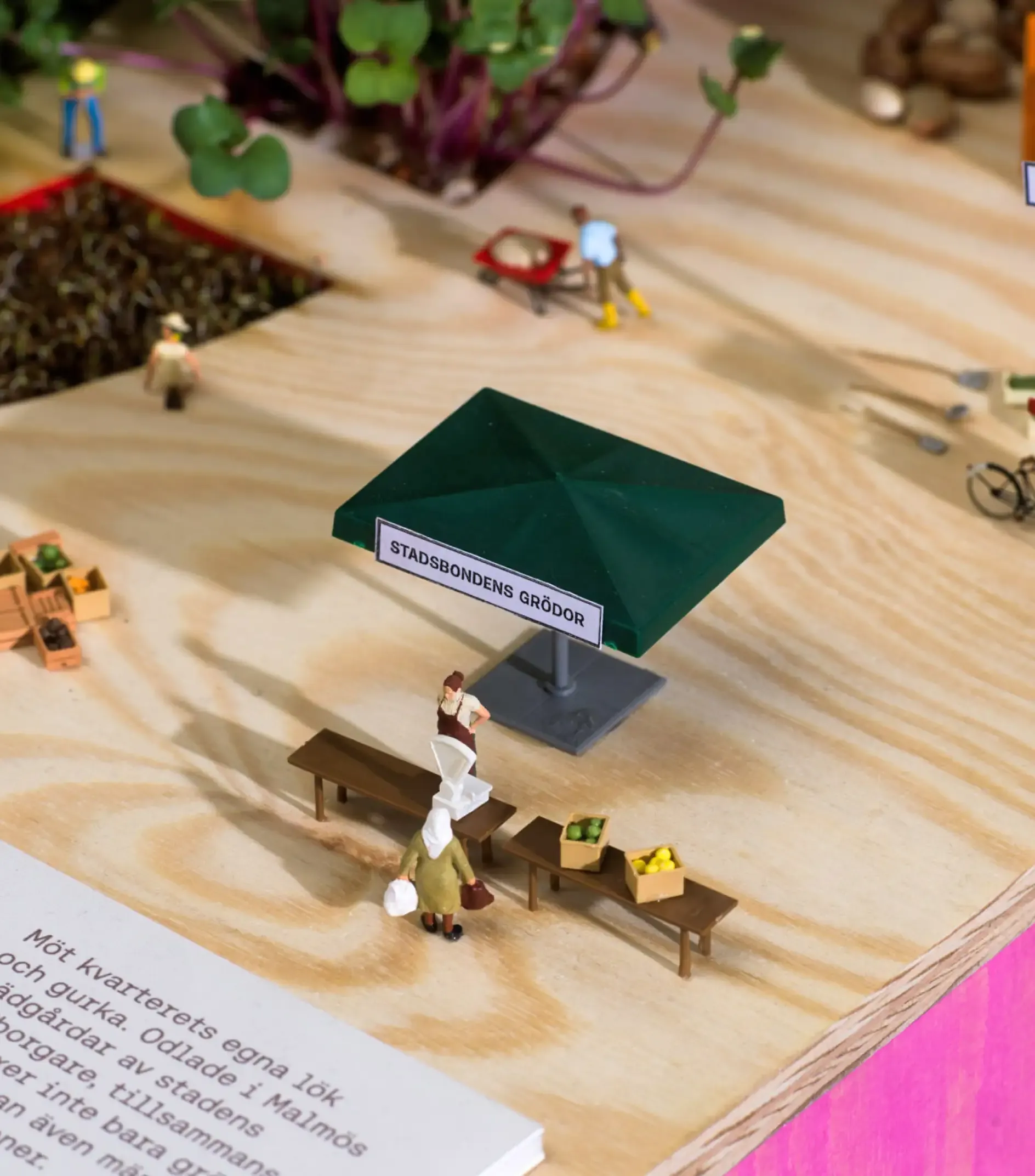 Close up from the Food City exhibition showing a model of an alternative food city